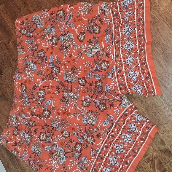 Women’s J. Jill Soft Rayon Twill Orange Floral Shorts Boho L - Picture 5 of 5